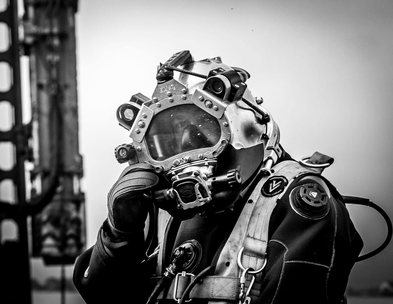 Commercial diver preparing for offshore deployment