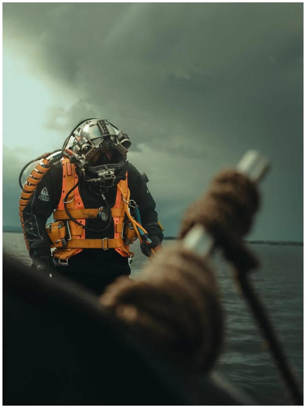 Offshore operation team preparing commercial dive equipment